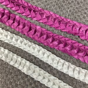 7 yds satin caterpillar pleated sewing trims craft accents pink & white